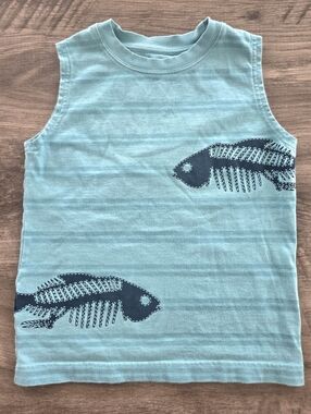 Vintage 2009 Gymboree Boy's Blue Fish Bone Muscle T-shirt Size 6